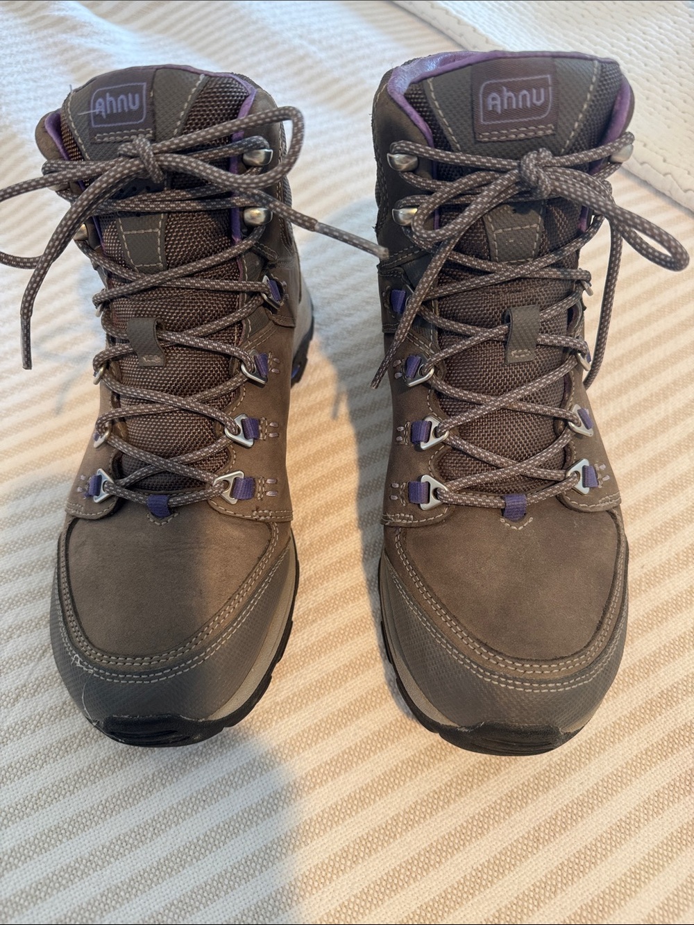 Ahnu Olive Lace-Up Hiking Boots with Purple Accents